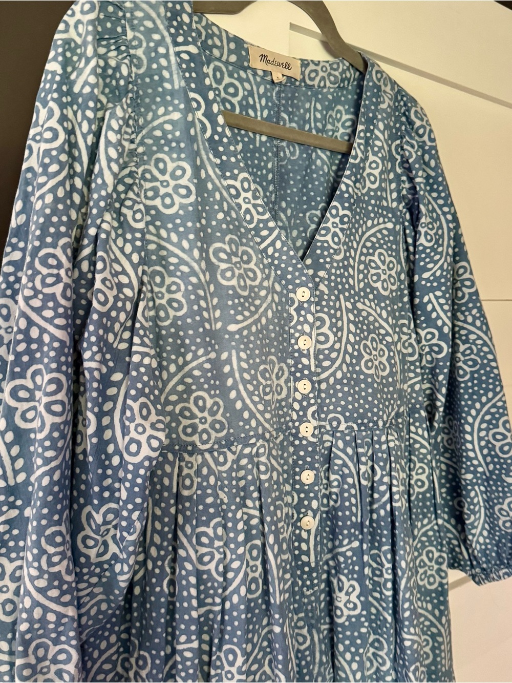 Madewell Bubble-Sleeve Button-Front Mini Dress in Indigo Paisley - Picture 6 of 9
